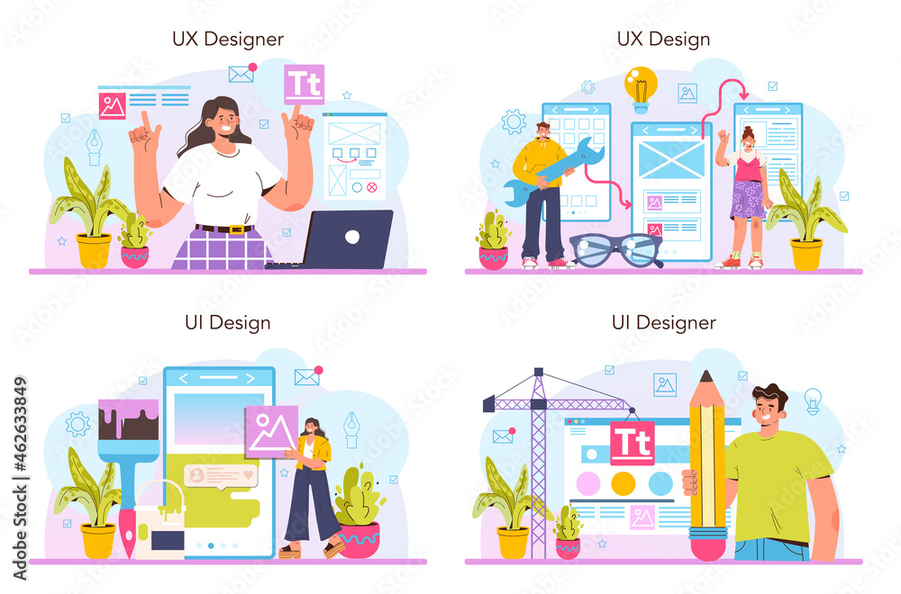 Poster ux and ui designer concept set. app interface improvement. user interface