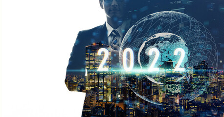 2022年イメージ　ビジネス向け年賀状素材　グローバルネットワーク