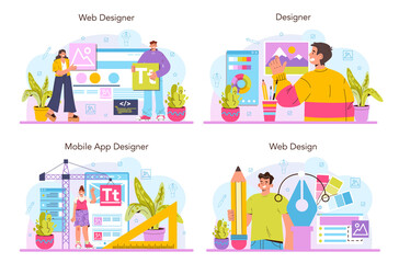 Web designer concept set. Interface and content presentation design