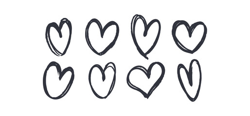 Heart doodles set. Hand drawn hearts collection. Romance and love illustrations.