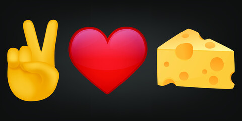 Peace Love and Cheese Illustration Emoji Design. Motivational Quote Emoticon Vector Symbol.