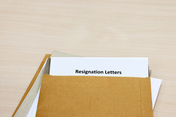 Resignation letter. Resignation letter in brown envelope. concept of termination of the contract. Resignation or job change
