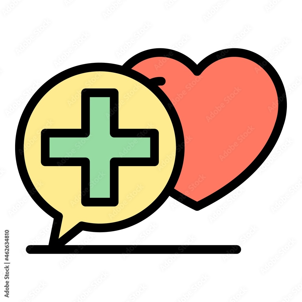 Poster cross in chat bubble and heart icon. outline cross in chat bubble and heart vector icon color flat i