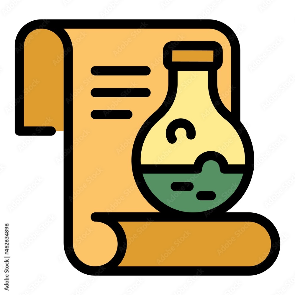 Poster recipe and flask icon. outline recipe and flask vector icon color flat isolated