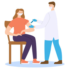 Fototapeta premium Vaccination side effects concept. Woman having a covid-19 vaccine injection.