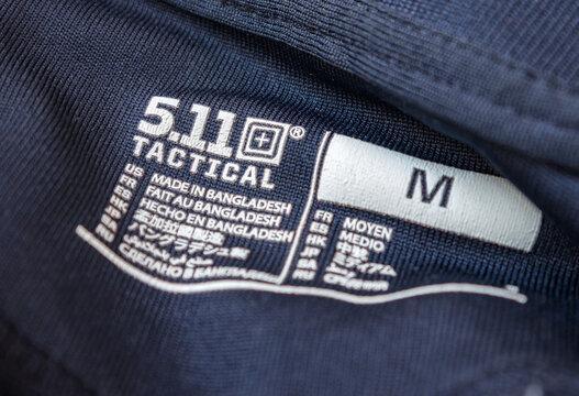 Kyiv, Ukraine- 08 June 2021: Police t-shirt with logo of 5.11 Tactical, M size. A brand of clothing consisting of army and police uniforms and tactical equipment. 