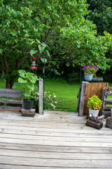 Backyard deck with flowers and beauty