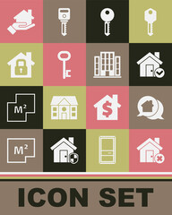 Set House with wrong mark, Real estate message house, check, key, under protection, Realtor and icon. Vector
