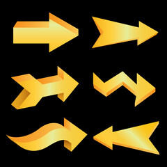 Set of golden arrow icons on black background