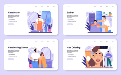 Hairstylist web banner or landing page set. Idea of hairdressing in salon