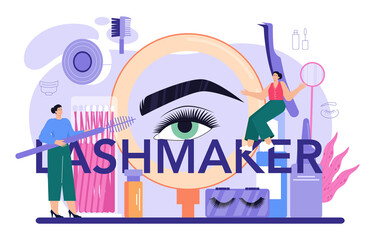 Lashmaker typographic header. Eyelash extension, eyelashes volume