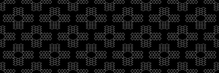 Dark background pattern with gray decorative ornament on a black background. Seamless pattern, texture. Vector illustration