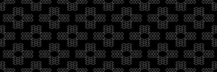 Dark background pattern with gray decorative ornament on a black background. Seamless pattern, texture. Vector illustration