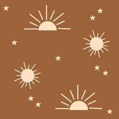 Boho sun seamless pattern.Vector illustration for background,wallpaper,frabic.