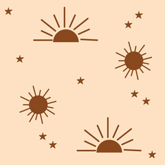 Boho sun seamless pattern.Vector illustration for background,wallpaper,frabic.