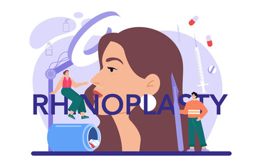 Rhinoplasty typographic header. Plastic surgery, idea of modern face