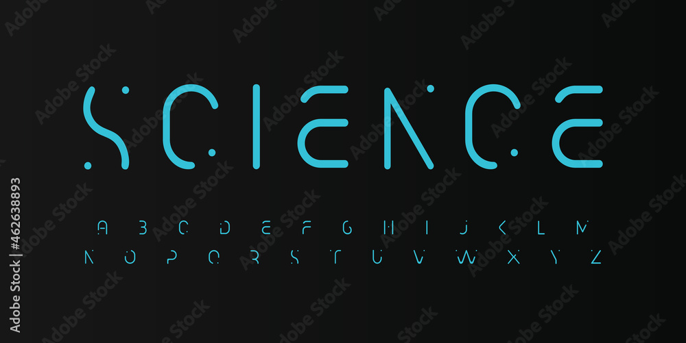 Fototapete science font melt alphabet smooth letters. modern science logo typography. futuristic display typogr