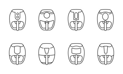 Air fryer kitchen vector icons design isolated on white background.Icon for instruction.Air grill icons editable stroke.