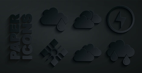 Set Cloud, Lightning bolt, Snowflake, with rain, Sun and cloud weather and icon. Vector