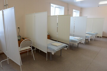 Fototapeta na wymiar Physiotherapy room in a prison hospital in the Tver region