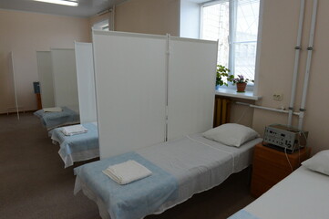 Fototapeta na wymiar Physiotherapy room in a prison hospital in the Tver region