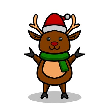 christmas day deer cartoon design. cute deer illustration design. designs for children's books and stickers.