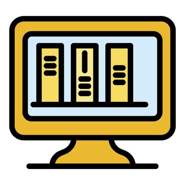 Books on a computer screen icon. Outline books on a computer screen vector icon color flat isolated