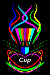 shuttlecock background in colorful ornamental trophies. trophy creative design vector illustration for badminton