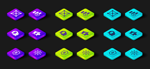 Set Shield with bitcoin, Blockchain technology Bitcoin, Piggy bank, Pie chart infographic and icon. Vector