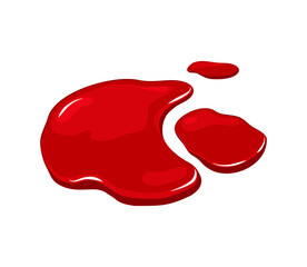 Blood puddle white isolated background. Spill of red paint. Vector cartoon illustration