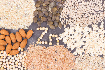 Nutritious eating containing zinc. Healthy nutrition as source vitamins, minerals and fiber