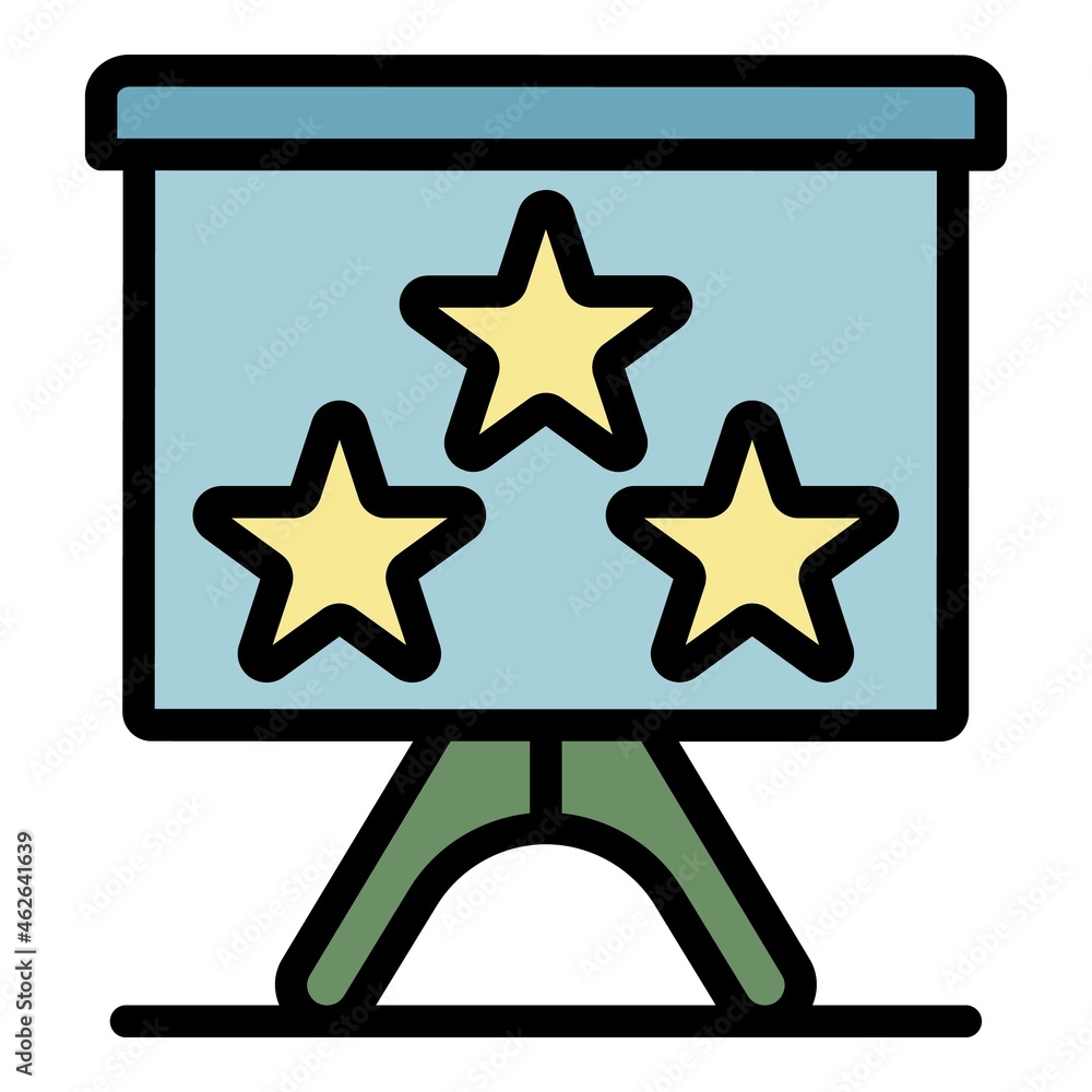 Poster three stars on a flipchart icon. outline three stars on a flipchart vector icon color flat isolated