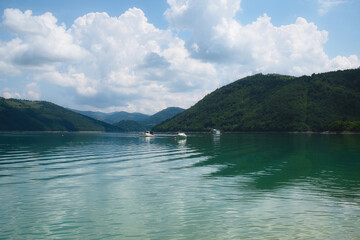 Beautiful artificial mountain lake Zlatar in Serbia ideal for fishing, swimming and recreation
