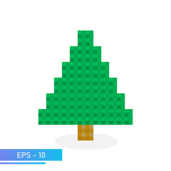 Pixel christmas tree in green color. Modern illustration. Flat vector illustration.