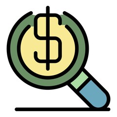 Magnifier dollar icon. Outline magnifier dollar vector icon color flat isolated