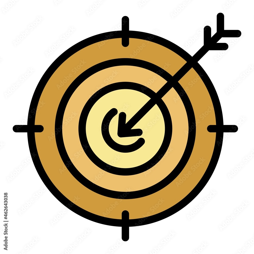 Poster arrow on target icon. outline arrow on target vector icon color flat isolated