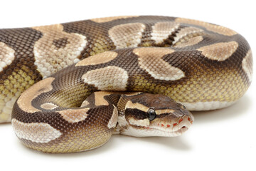 Ball python (Python regius) on a white background