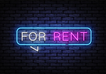 Fototapeta na wymiar For rent neon sign vector. For rent Design template neon text, light banner, nightly bright advertising, light inscription. Vector illustration