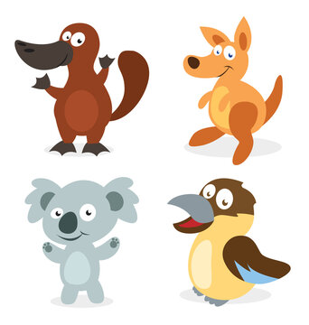 four fun cartoon australian animals