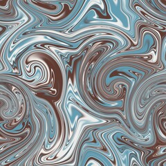 Fototapeta na wymiar Seamless twirly swirly abstract liquid marble surface pattern design for print. High quality illustration. Trendy marbled fluid paint on water background. Funky expressive psychedelic swirl of paint.