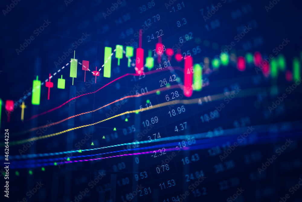 Poster fundamental and technical analysis for professional technical trading as concept. digital graph of f