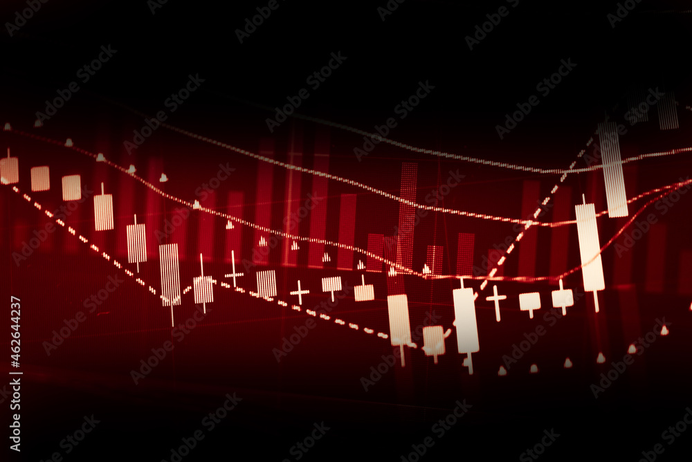 Poster fundamental and technical analysis for professional technical trading as concept. digital graph of f