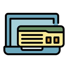 Laptop and ticket icon. Outline laptop and ticket vector icon color flat isolated