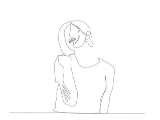 ambitious determined talented woman who achieves success clenches her fist and teeth. drawing single line female concept.