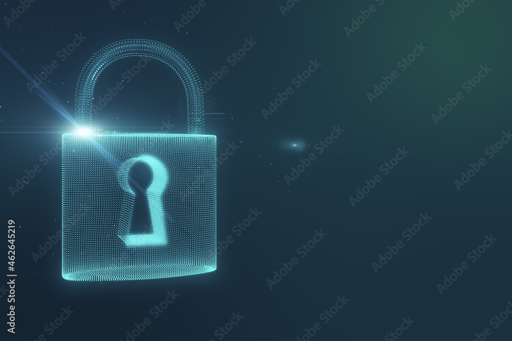 Aufkleber Abstract digital padlock on gray background with mock up place. Safety and security concept. 3D Rendering.