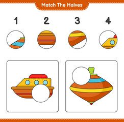 Match the halves. Match halves of Boat and Whirligig Toy. Educational children game, printable worksheet, vector illustration