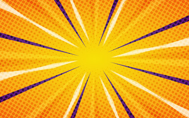 Obraz premium Pop up halftone texture yellow comic book starburst rays retro orange backgrounds comic style