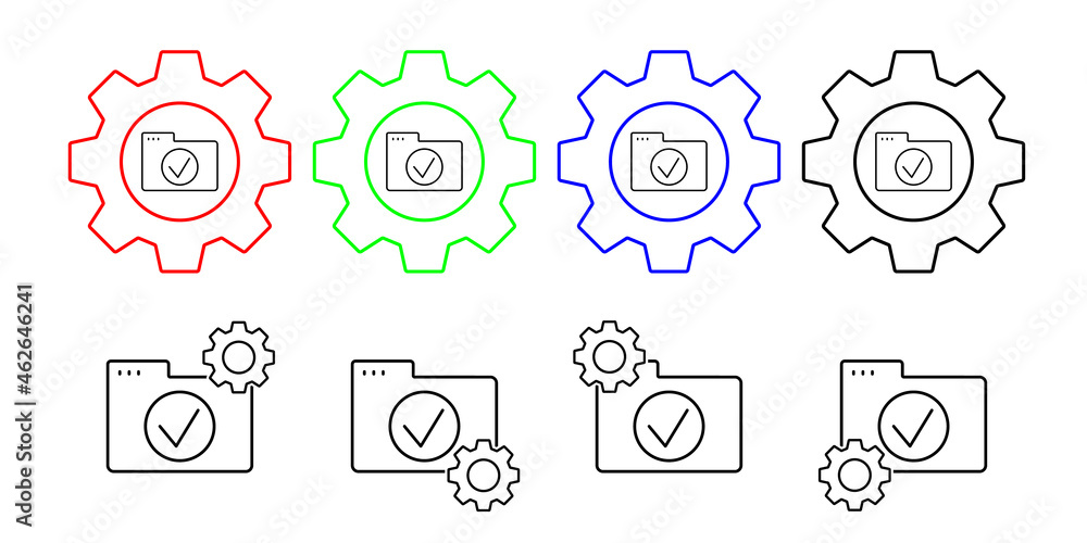 Aufkleber folder check mark vector icon in gear set illustration for ui and ux, website or mobile application