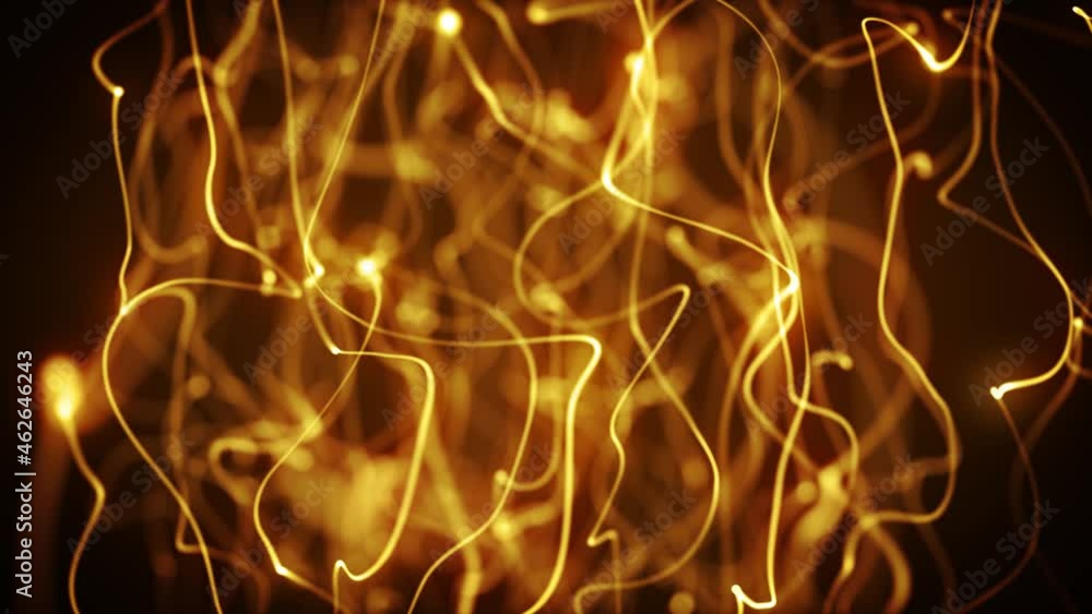 Poster abstract gold strings waving fx background loop/ 4k animation of an abstract technology visual fx ba