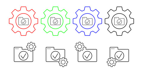 Folder check mark vector icon in gear set illustration for ui and ux, website or mobile application